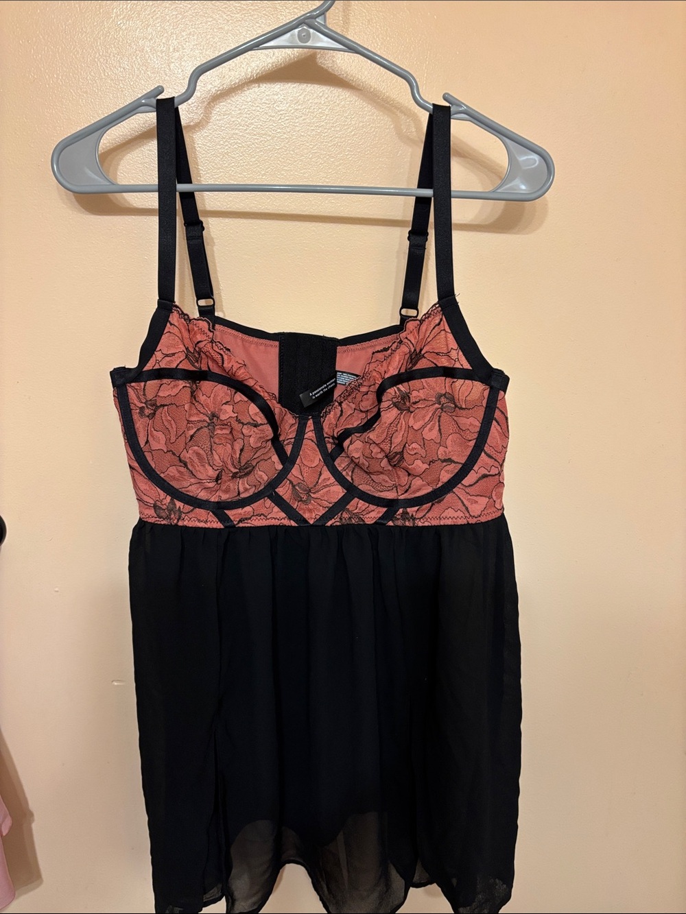 Black Chemise with Rose Lace Bodice
